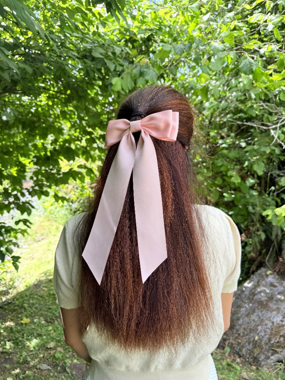 Pink ribbon bow hair clip